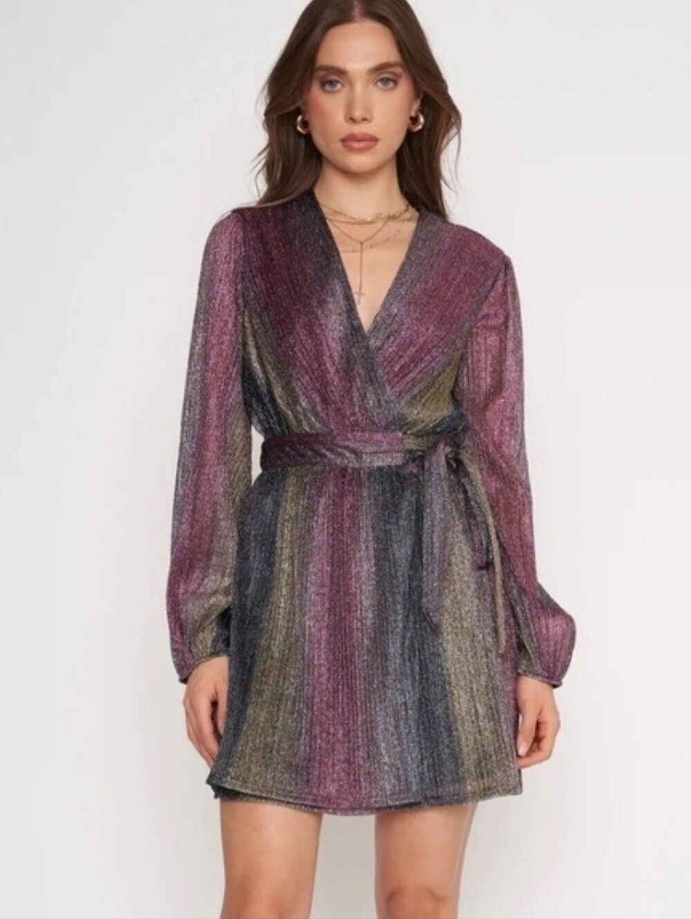 4SI3NNA Weila Long Sleeve Wrap Minidressin Rainbow